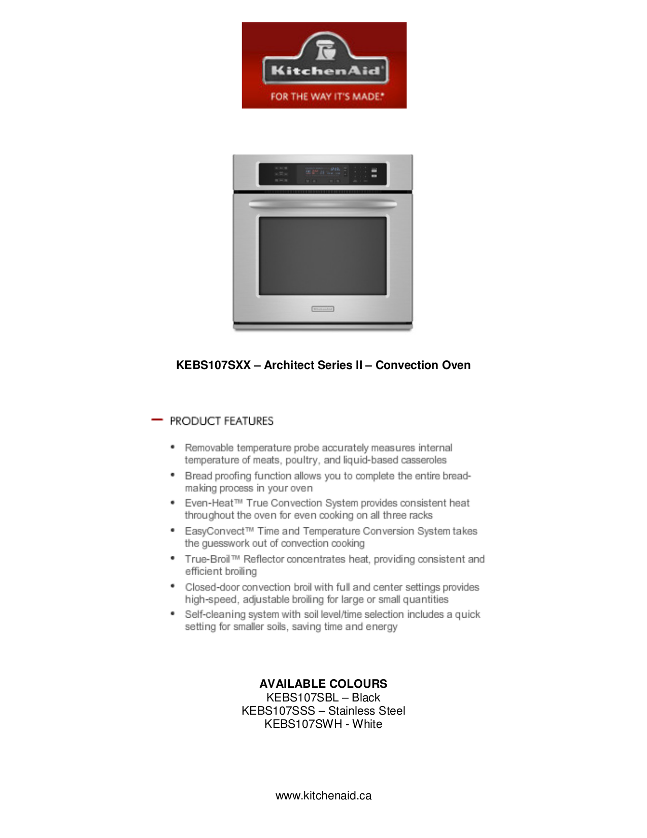 Download free pdf for KitchenAid Architect Series II KEBS107SSS Oven manual